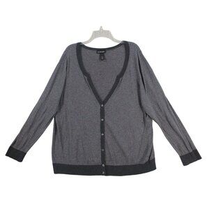 Lane Bryant Womens Cardigan 22/24 Gray Striped 100% Cotton V-Neck‎ Button-Down